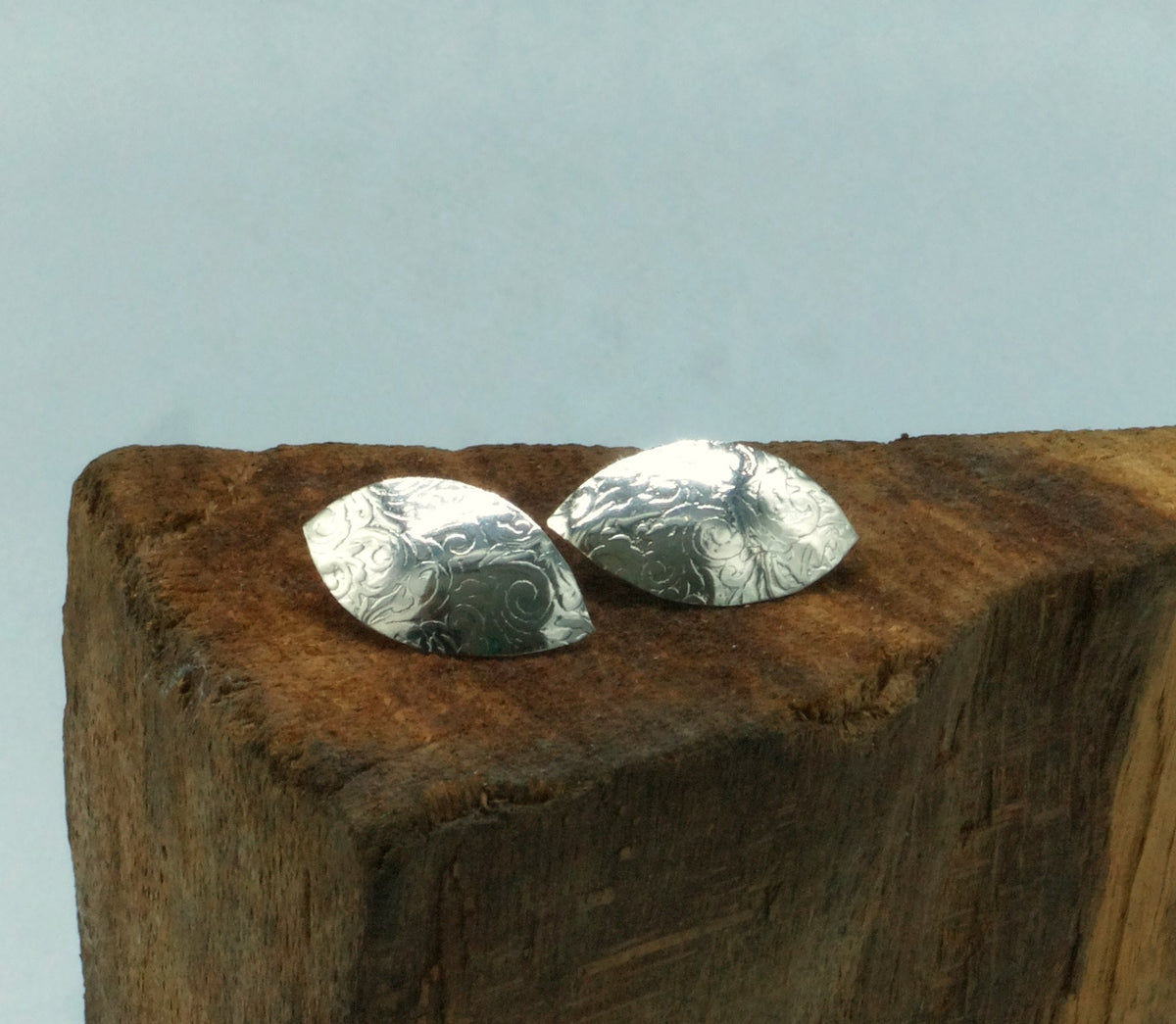 Textured Crescent Sterling Silver Stud Earrings