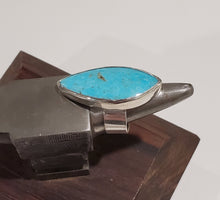 Load image into Gallery viewer, Handmade Turquoise ring. Sterling silver with a fine silver bezel. Size US 7