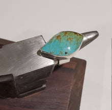 Load image into Gallery viewer, Handmade Turquoise ring. Sterling silver with a fine silver bezel. Size US 7
