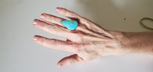 Load image into Gallery viewer, Handmade Turquoise ring. Sterling silver with a fine silver bezel. US 7