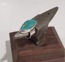 Load image into Gallery viewer, Handmade Turquoise ring. Sterling silver with a fine silver bezel. Size US 7