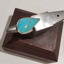 Load image into Gallery viewer, Handmade Turquoise ring. Sterling silver with a fine silver bezel. US 7