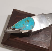 Load image into Gallery viewer, Handmade Turquoise ring. Sterling silver with a fine silver bezel. US 7
