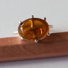 Load image into Gallery viewer, Amber 14mm x 10 mm Cab set in Argentium Sterling Silver US Size 6