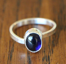 Load image into Gallery viewer, Sapphire Cabochon Argentium Asymmetrical Ring