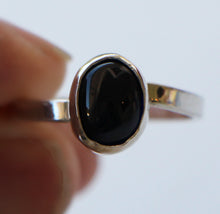 Load image into Gallery viewer, Sapphire Cabochon Argentium Asymmetrical Ring