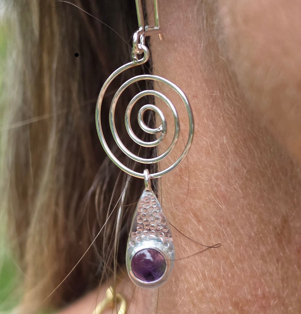 Amethyst Spiral Hanging Stone Earrings