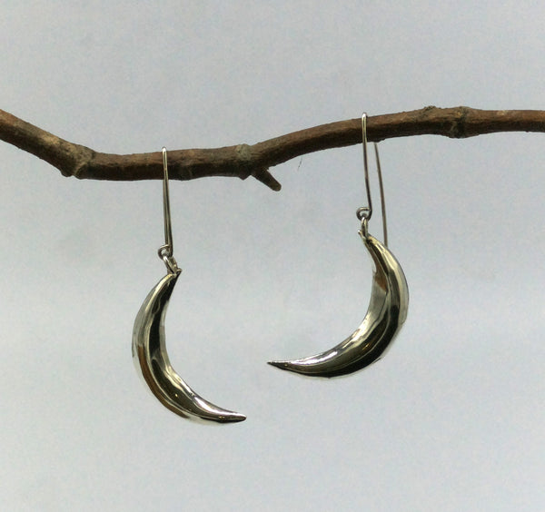 Crescent Moon Sterling Silver Drop Earrings