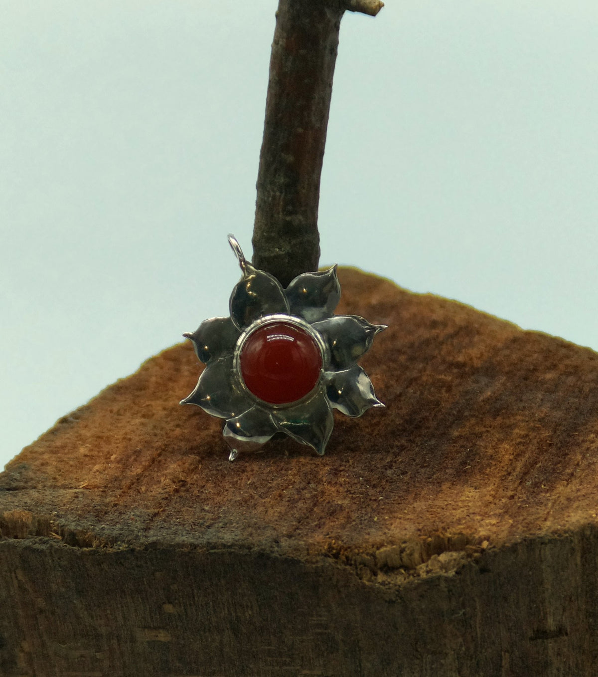 Sunburst Carnelian Flower Sterling Silver Pendant