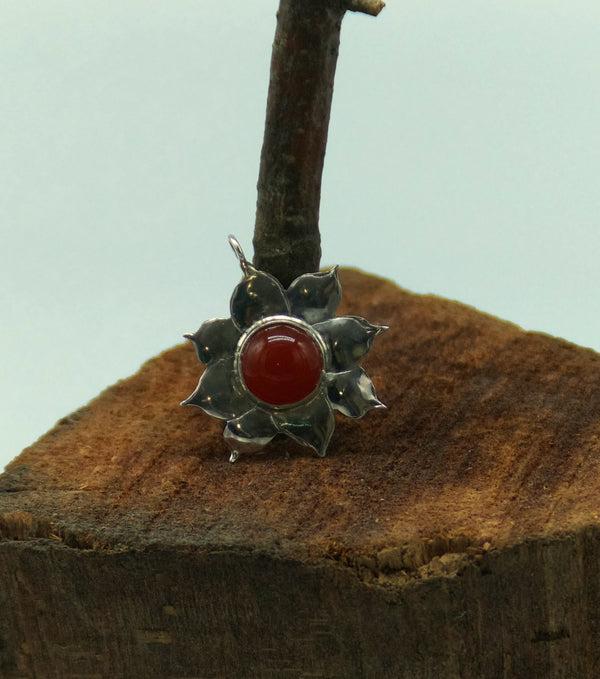 Sunburst Carnelian Flower Sterling Silver Pendant