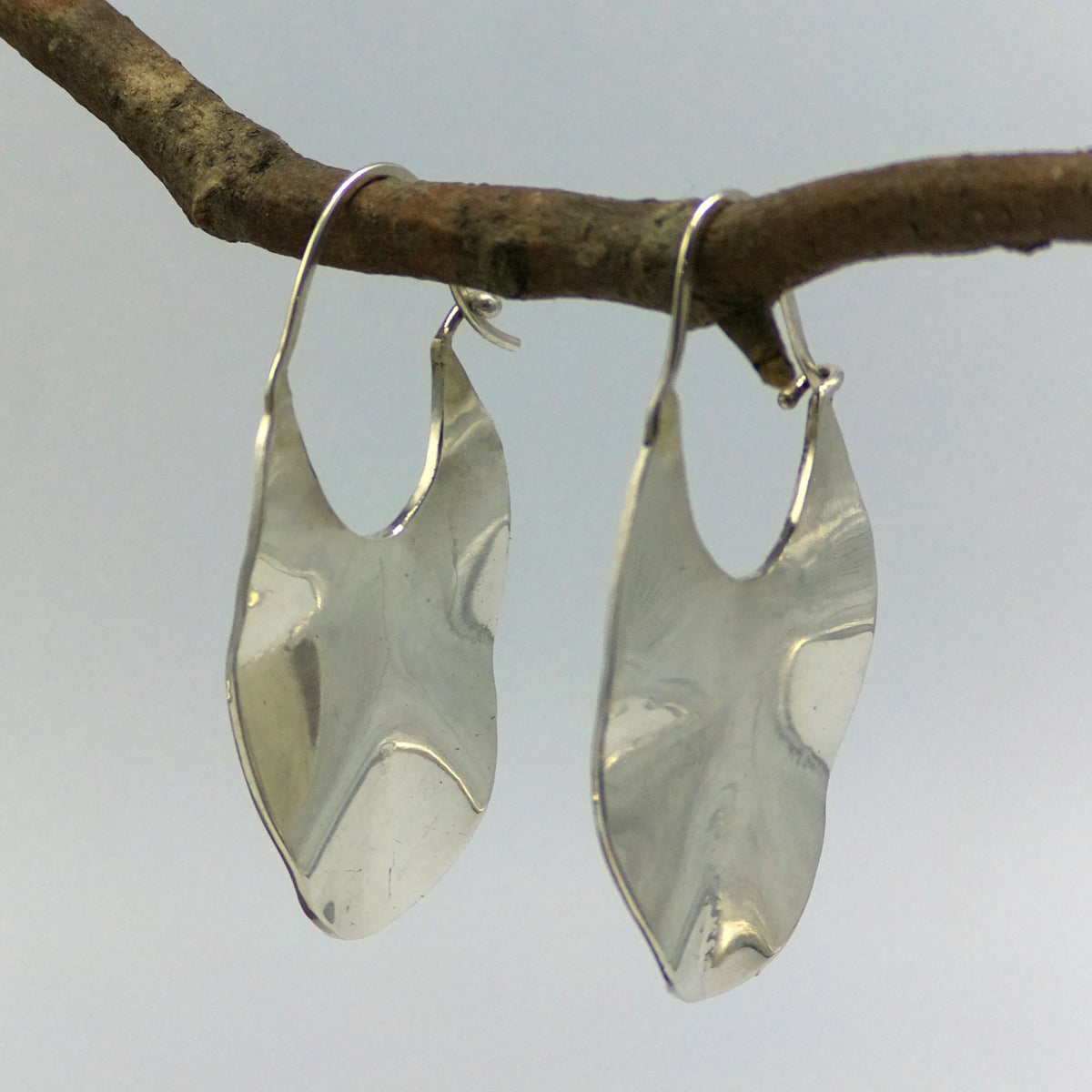 Hammered Silver Drop Earrings with Organic Form