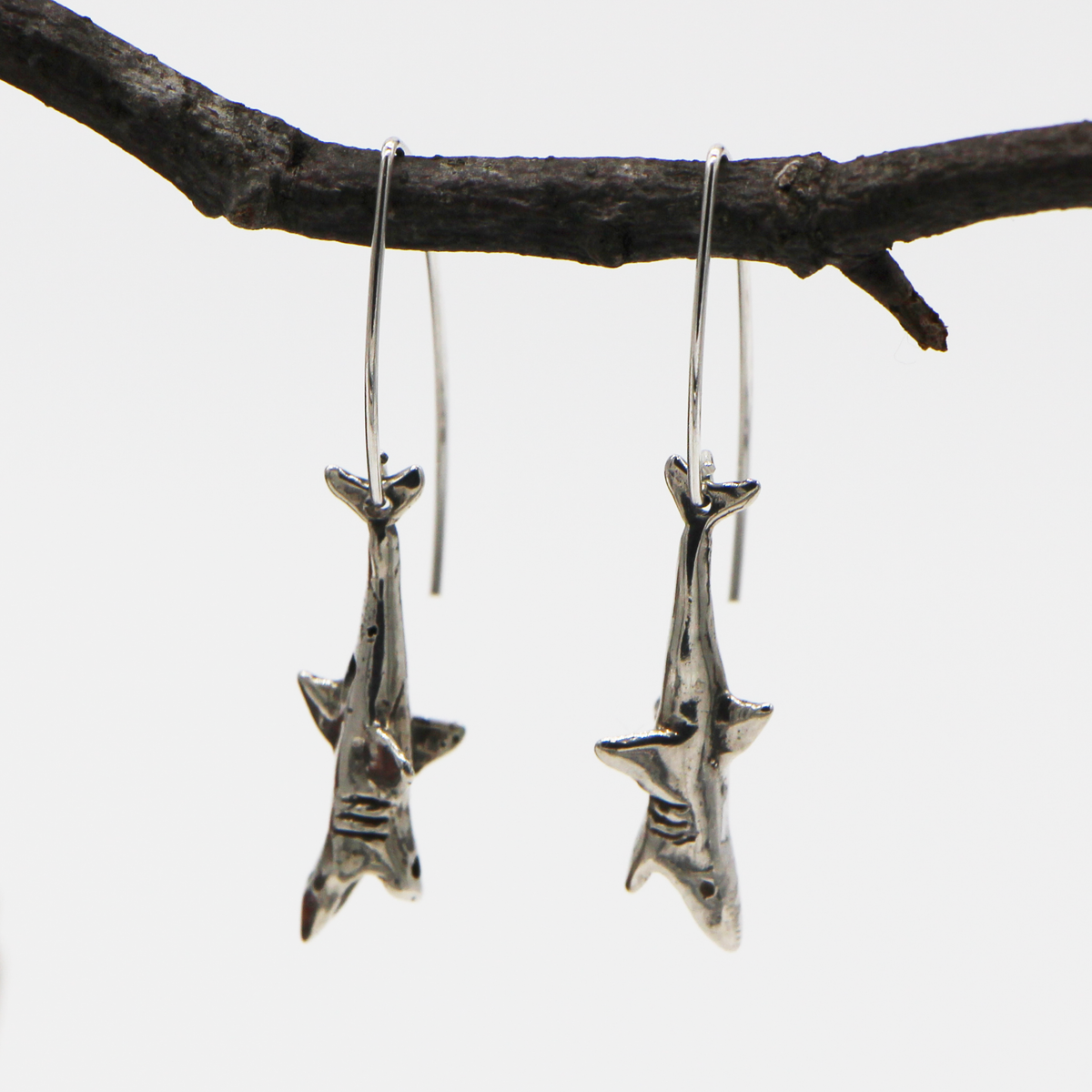 Sterling Silver Great White Shark Earrings
