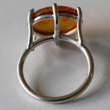 Load image into Gallery viewer, Amber 14mm x 10 mm Cab set in Argentium Sterling Silver US Size 6
